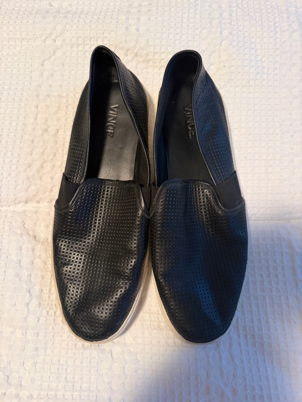 Vince Black Perforated Leather Slip-On Loafers